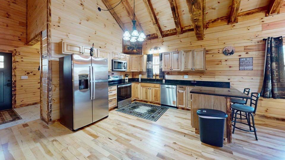 willifeesp-mar26-39 Close-up of the natural wood siding and architectural details of the new cabin.